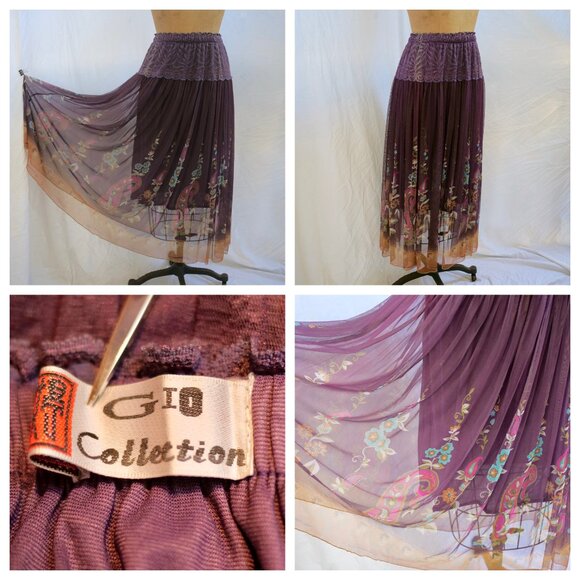 Rio Collection Dresses & Skirts - RIO COLLECTION Mauve Plum Floral Chiffon Full Soft Pleated Skirt Boho M/L EUC